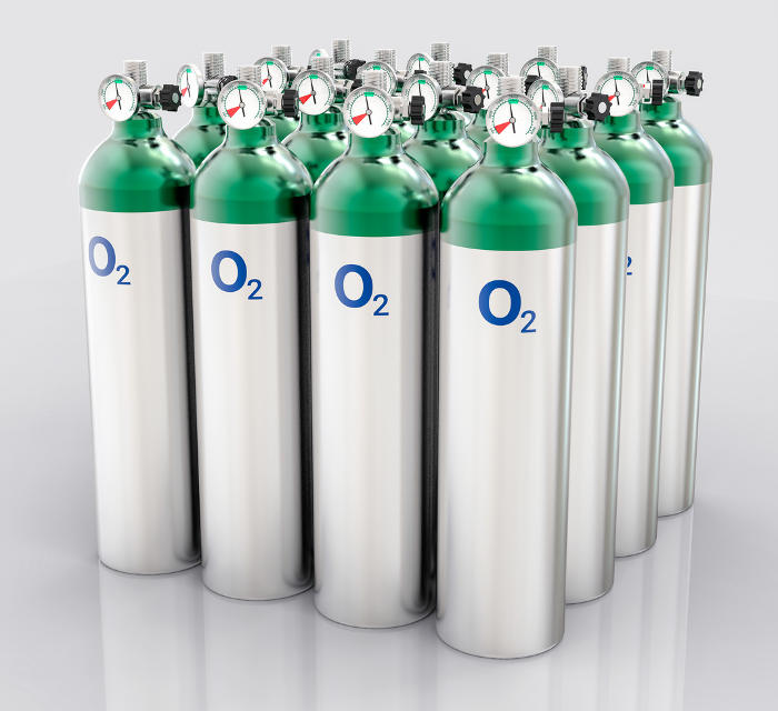 3d isolated oxygen tank. hospital equipment illustration.